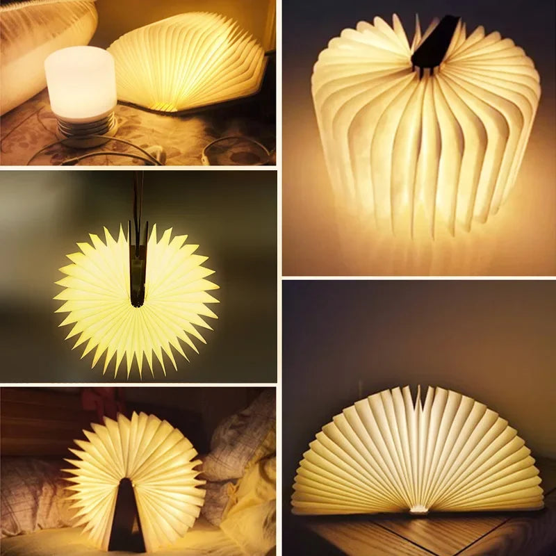 lampe posée livre forme led blanc brun plis pages modernes minimaliste pince centrale recharge