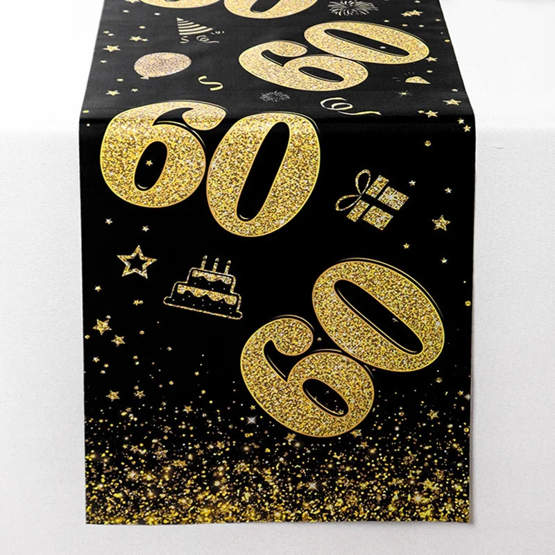 table chemin noir doré anniversaire fête confettis étoiles chiffres polyester occasionnelle thème festive