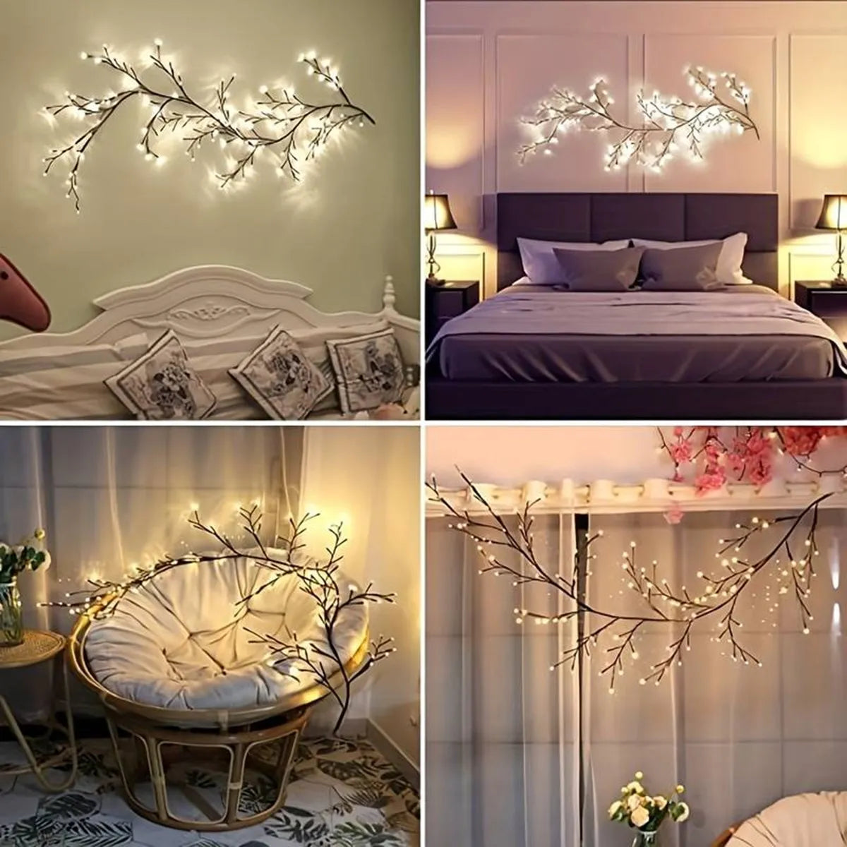 guirlande lumineuse branche naturelle 96 led noir blanc decoration moderne modes usb