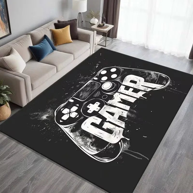 tapis moderne abstrait manettes jeu lettres start game let's play floral