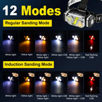 lampe frontale led rechargeable usb noir jaune 12 modes induction magnétique camping pêche chasse