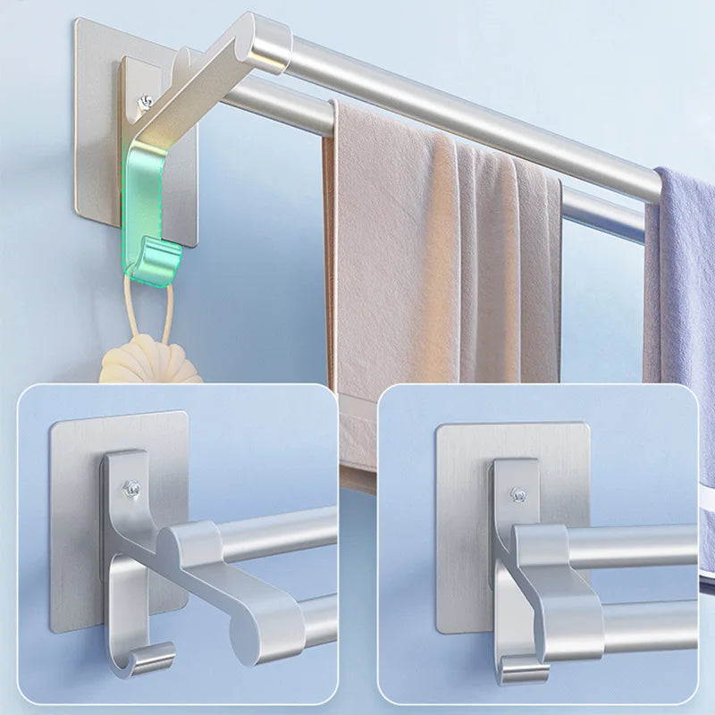porte serviettes mural adhésif aluminium laqué argenté moderne salle bains organisateur fixe bain serviettes