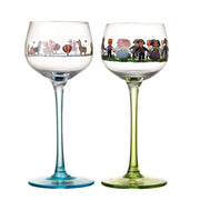 verres vin décoratifs transparents illustrations personnages animaux bleu vert festive noël champêtre