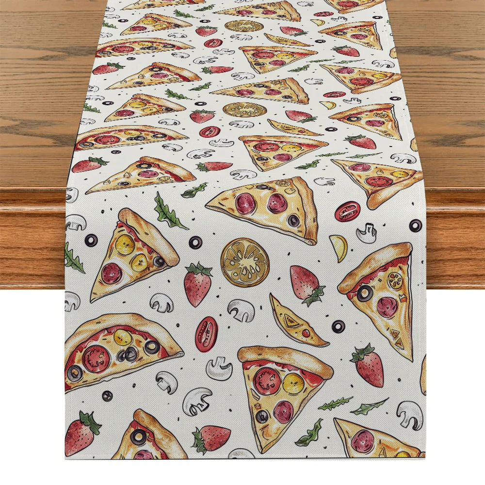 table runner pizza motif coloré décontracté cuisine italienne table cover polyester machine washable