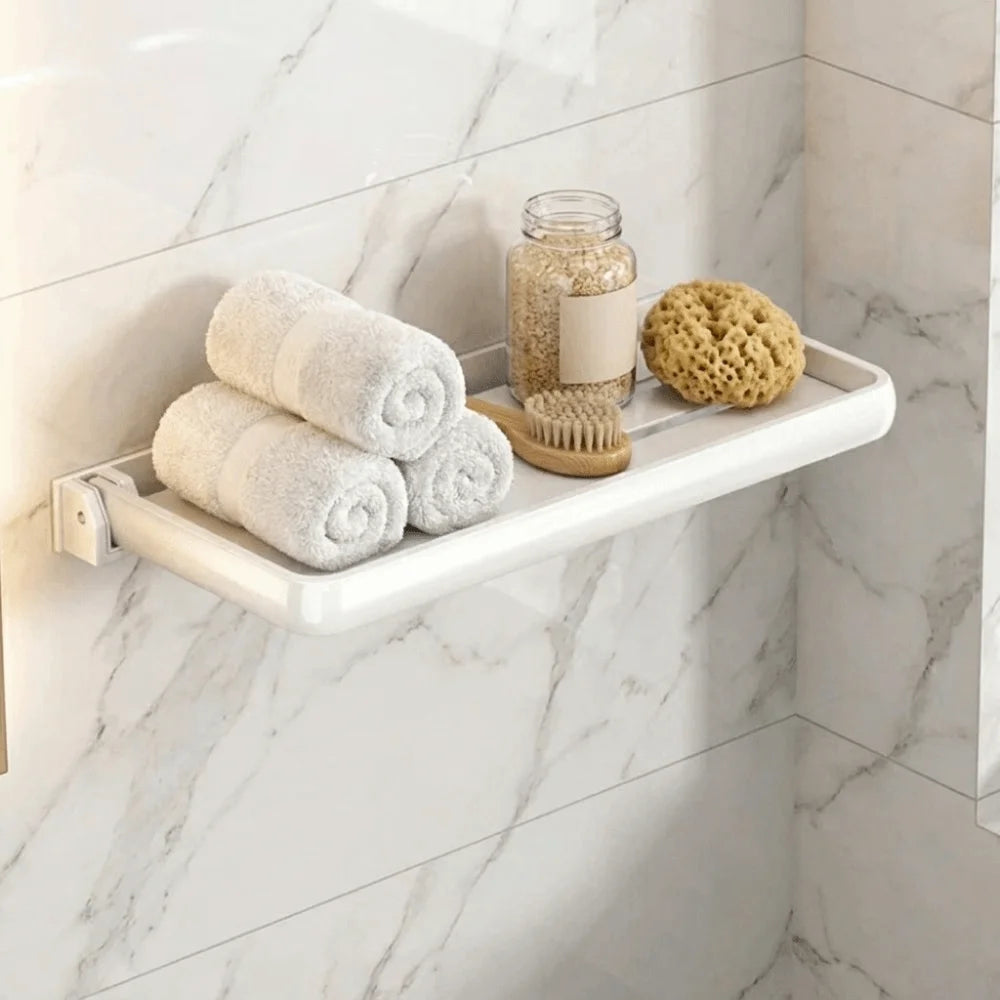 étagère salle bain pliante 30 40 50cm blanc gris moderne vis fixations rangement cosmétique