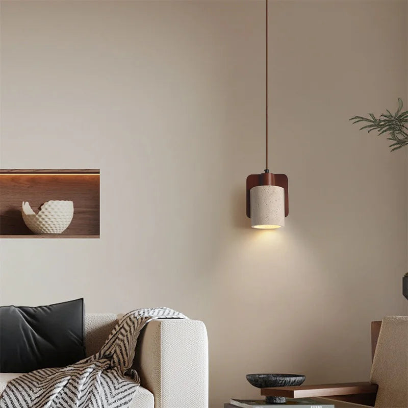 Suspension lumineuse pierre jaune travertin bois marron moderne minimaliste 2000 82000 lumens