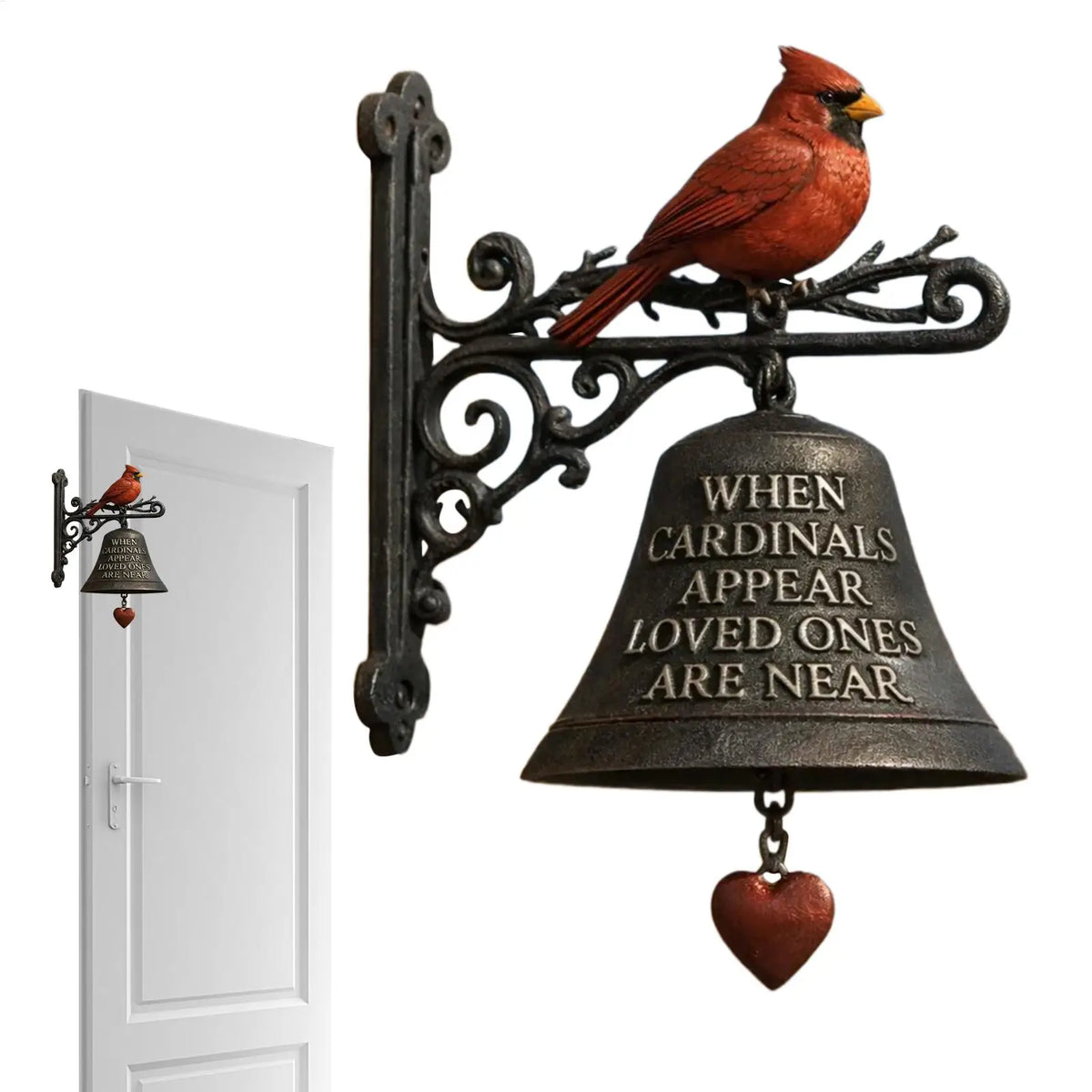 cloche décorative rouge oiseau cardinal cadre métal forge jardin classique rustique coeur suspenduextérieur