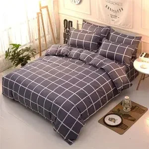 housse couette coton polyester bleu blanc gris motif floral moderne oreillers lit king size