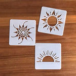 stencils opaques soleil levant rayons demi lunes peinture meuble scrapbooking coloriage artisanal 9cmx9cm