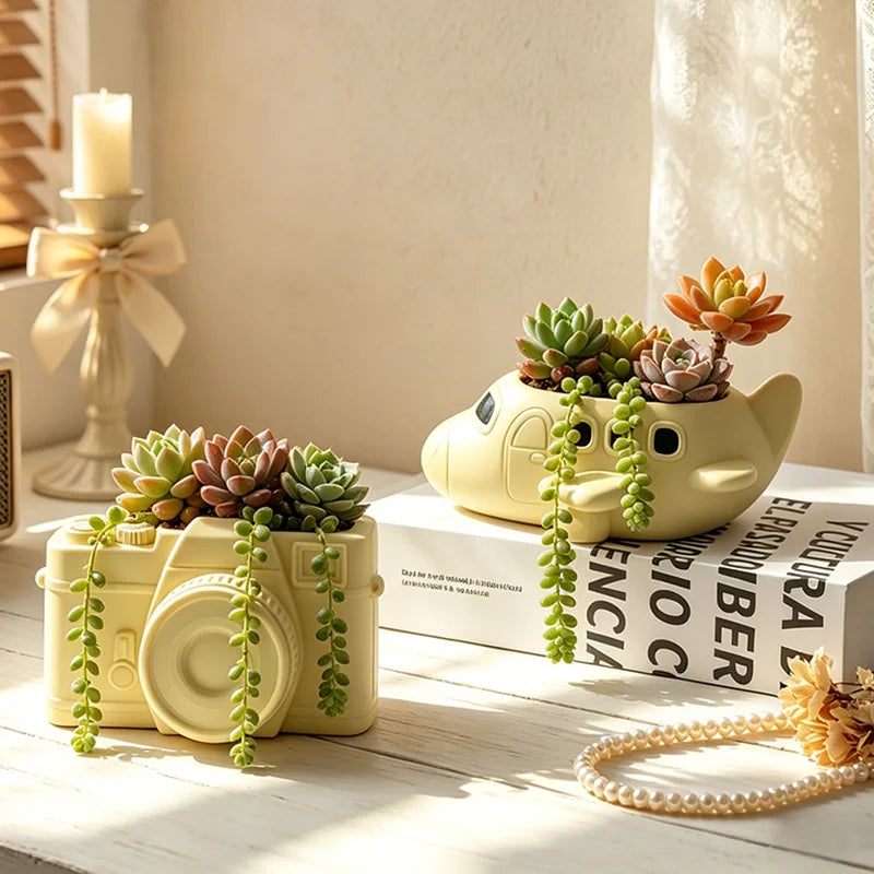 pots fleurs résine forme avion dessin animé plante succulente décoration maison chambre cadeau jaune