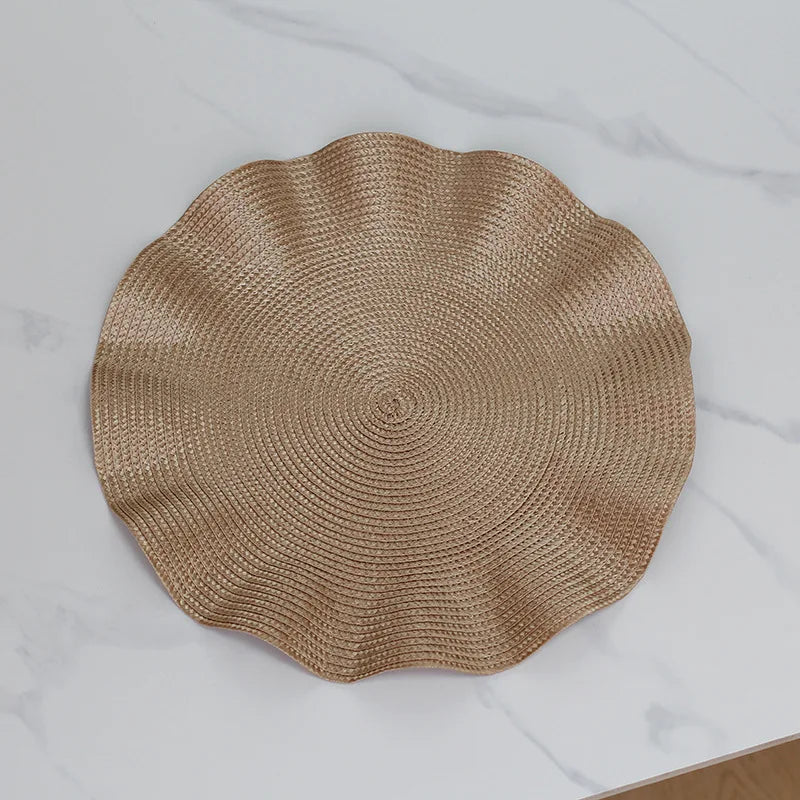 tapis table moderne marron clair bleu marine beige orange vert olive texture tissée résistant