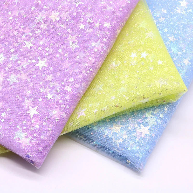 tissu translucide étoiles dorées paillettes violet vert bleu rouge rose blanc décoration événementiel bricolage