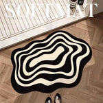 tapis salle bain noir blanc rayures ondulées moderne antidérapant rapide respectueux environnement adhésif