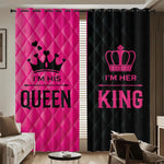 rideaux moderne rose vif noir quilted couronnes mots opaques anneaux métalliques salon