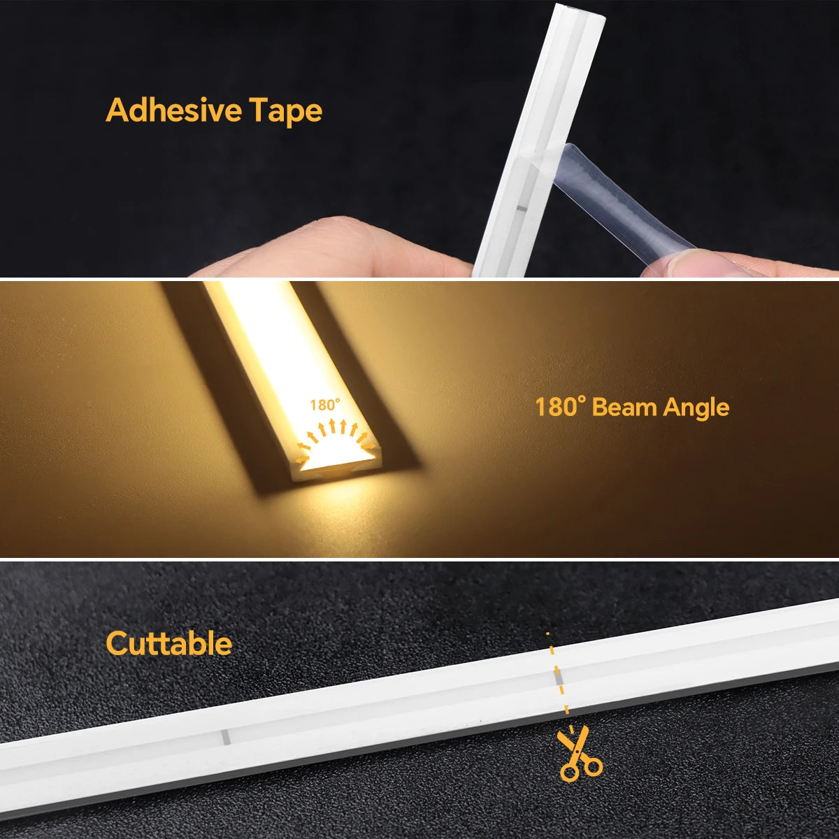 ruban led blanc moderne 180° ip65 adhésif auto alimenté 24v extérieur festive