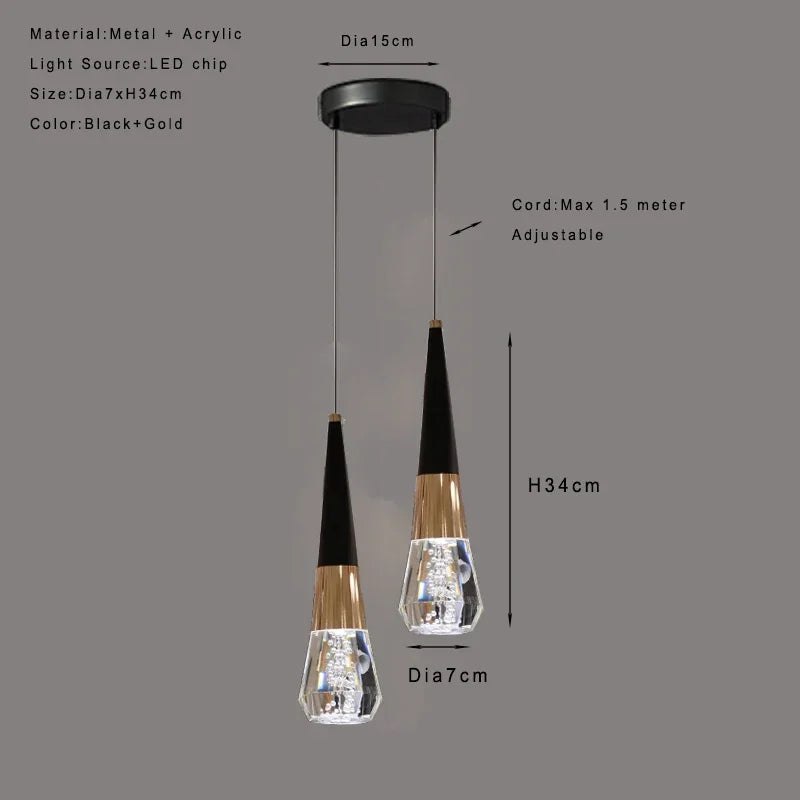 suspension lumineuse moderne élégante noir doré transparent câble ajustable led 90 260v 249 2000lm