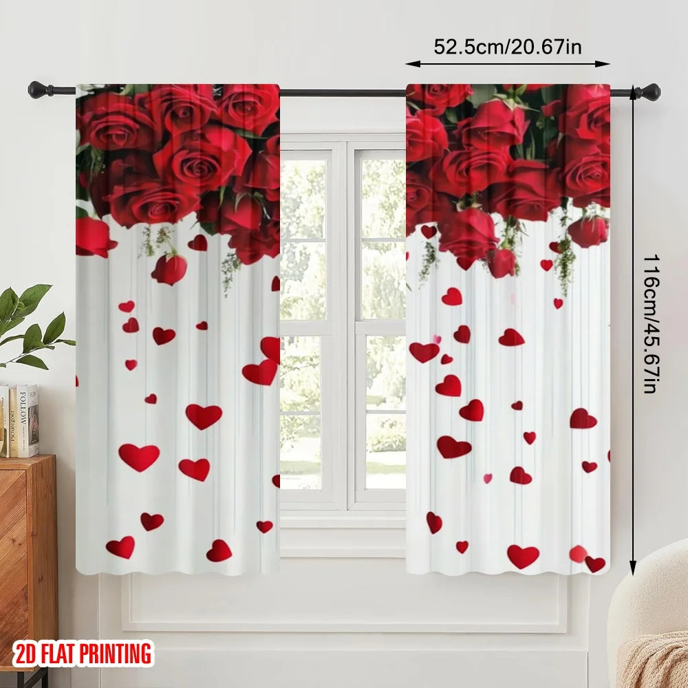 rideau moderne roses rouges coeurs blanc translucide polyester pièces chambre salon