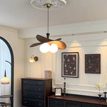 Suspension lumineuse moderne décoration bois abat jour rond globes blancs câble marron doré vintage