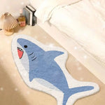 tapis doux moderne requin souriant bleu blanc antidérapant intérieur extérieur 80x120cm