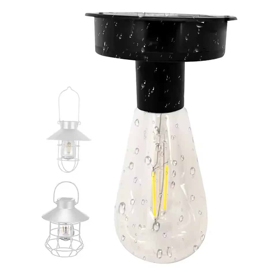 lampe solaire moderne transparente ampoule led gouttes d'eau noir matextérieur jardin automatique sensoriel rechargeable