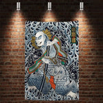toile d'art japonais illustration floral animaux géométrique bleu noir blanc rouge vert or argent