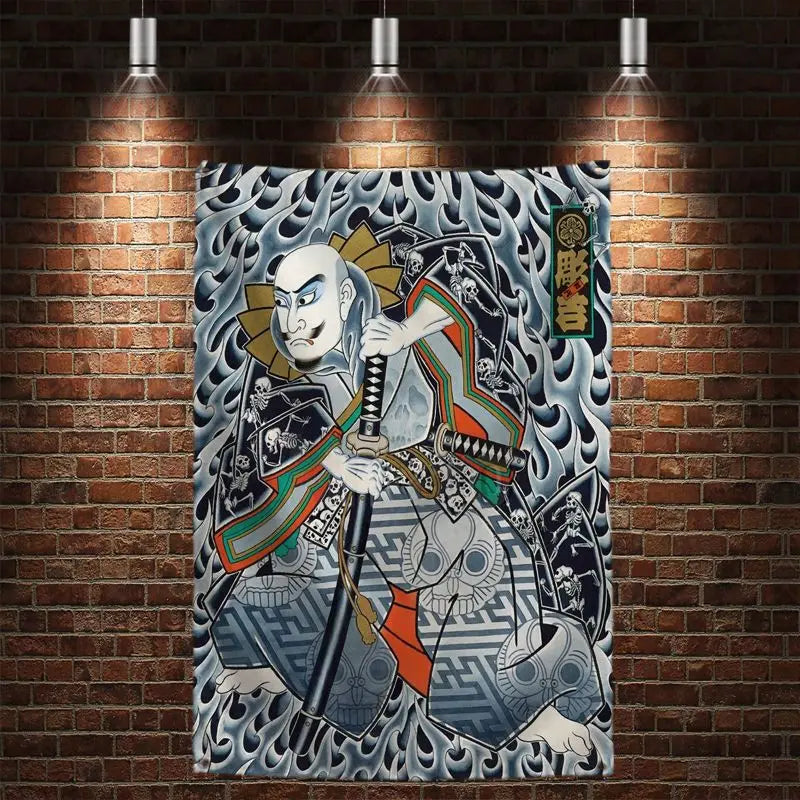 toile d'art japonais illustration floral animaux géométrique bleu noir blanc rouge vert or argent