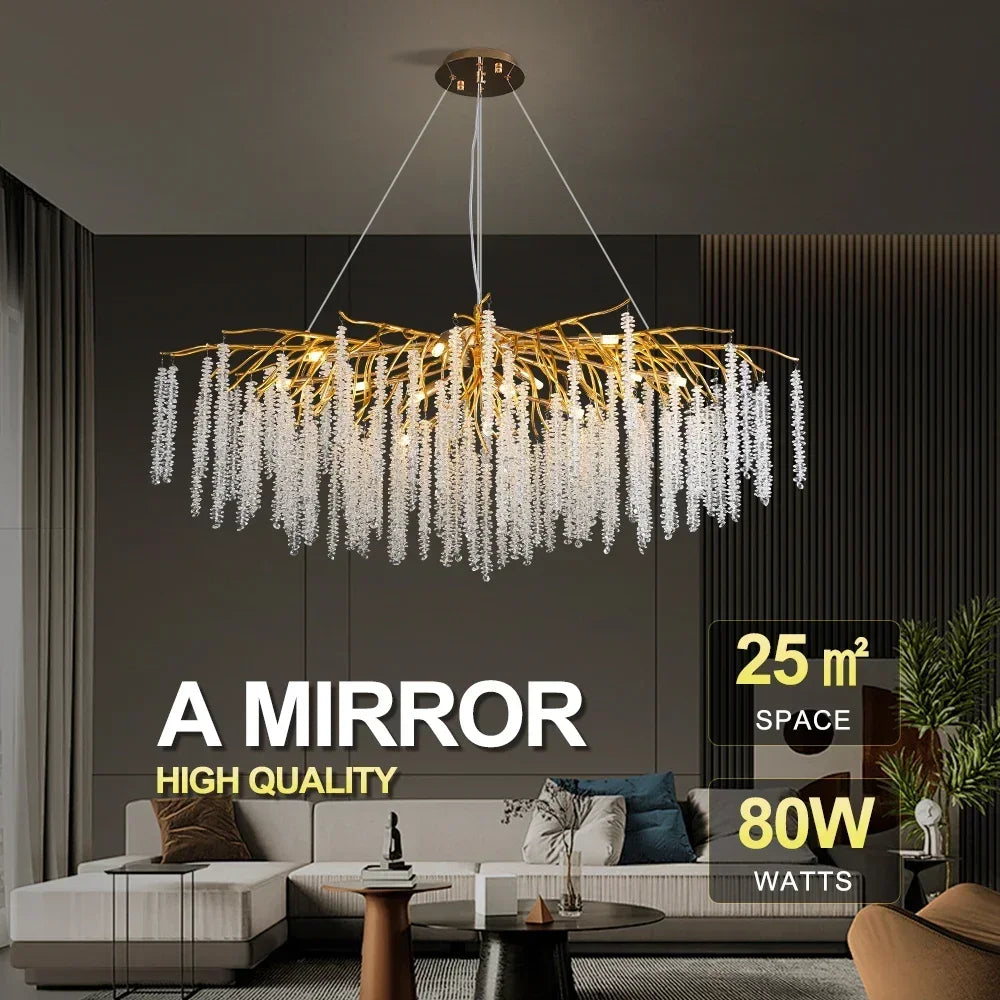 lustre moderne doré transparentes branchies 120cm large 580mm longueur