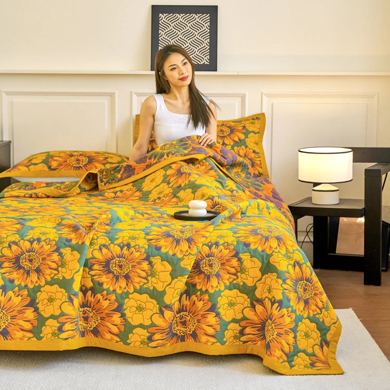 couverture coton fleur printemps automne portable anti boulochage moderne hospitalière hôtelière voyage domestique bleu