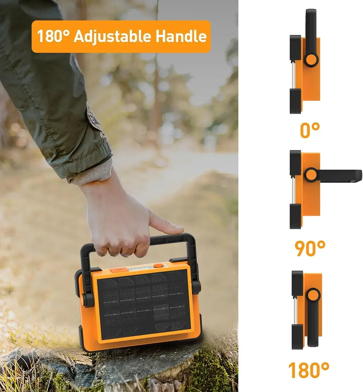 lampe travail solaire rechargeable led orange robuste poignée ajustable camping