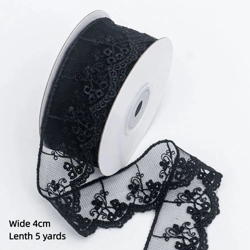 ruban dentelle motif floral largeur 4cm 4.5cm opacité noir roseclair blanc grisclair élégant couture