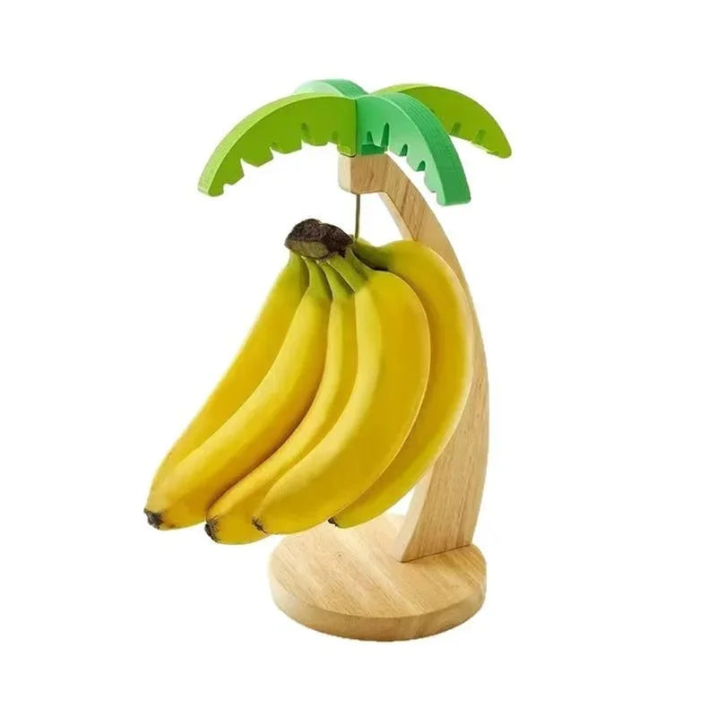 support bananes bois vert stylisé moderne feuilles palmiers anneaux métalliques deco cuisine