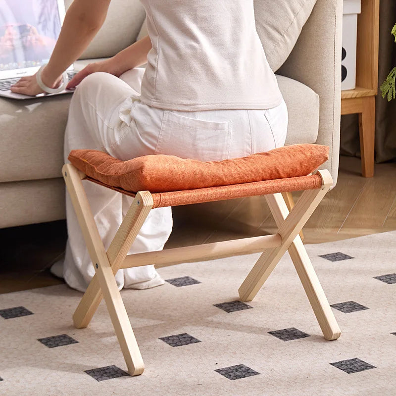 tabouret pliable moderne tissu orange bois naturel coussin minimaliste