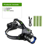 lampe frontale led rechargeable usb zoomable longue portée camping pêche chasse travail