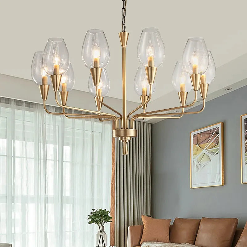 chandelier moderne or verrines transparentes élégant suspension tableaux décorativos