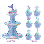 support gâteau tour sous marine cupcakes coques poissons coraux bleu rose violet pastel festive