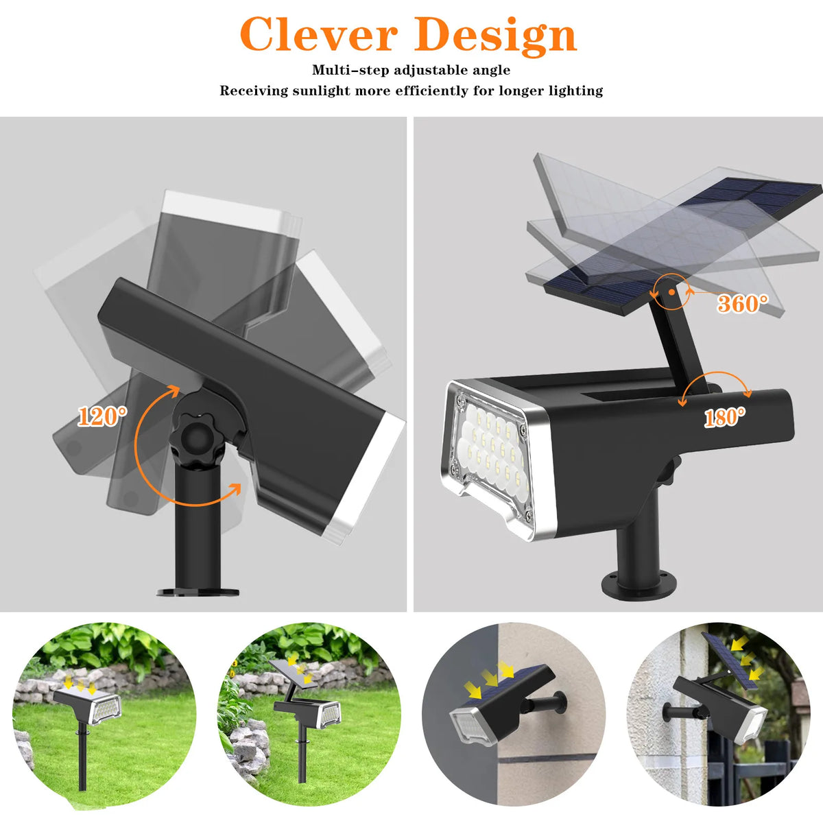lampe solaire réglable moderne noire argentée extérieure jardin allée