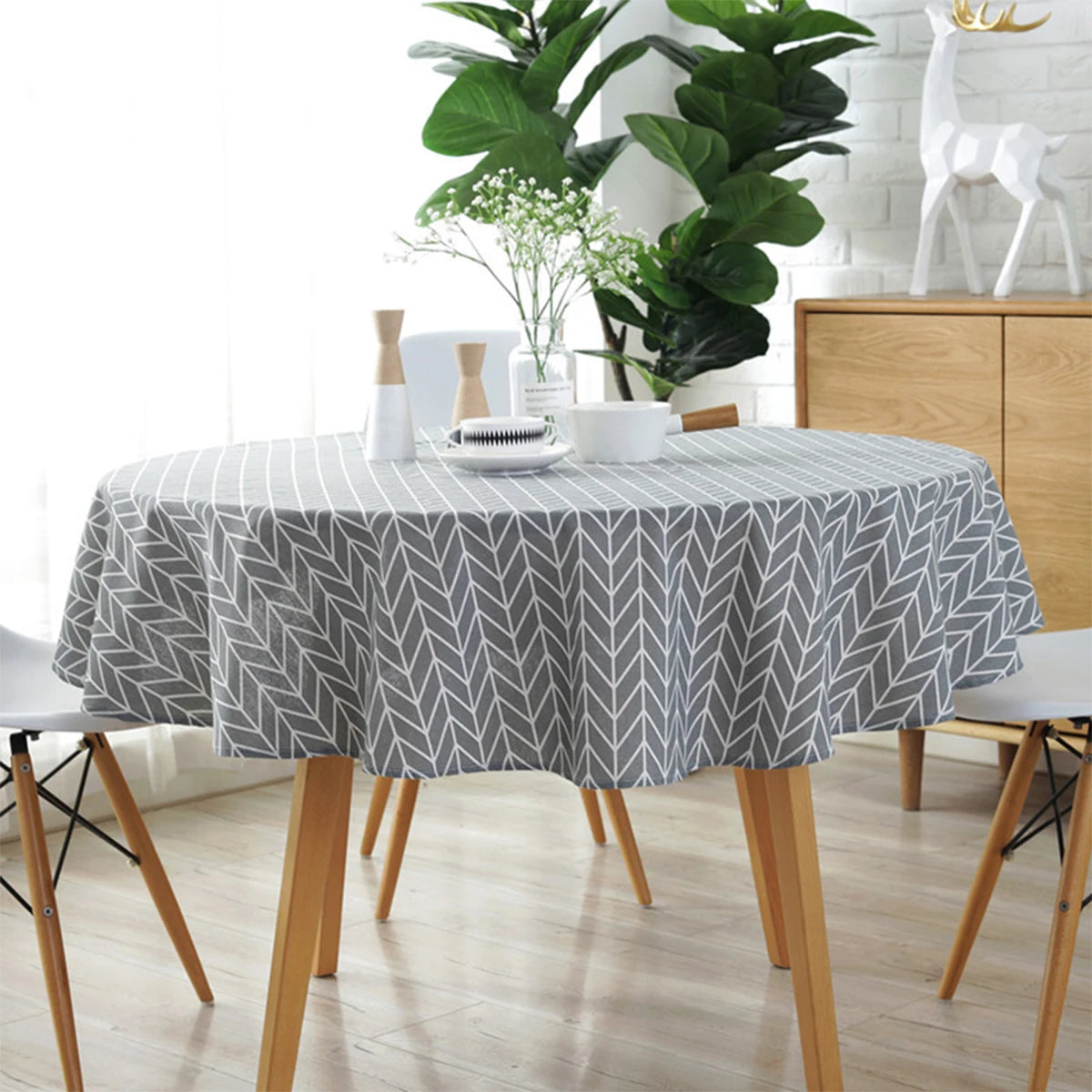nappe ronde lin géométrique jaune blanc moderne table dîner mariage fête