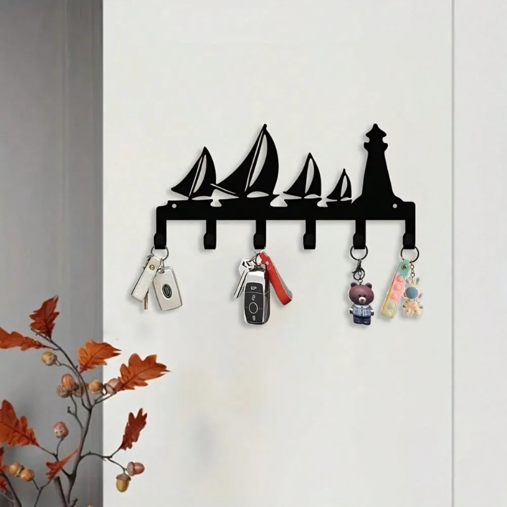 porte clés mural métal noir bateaux phare moderne serviettes clés tampons bearings