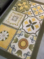 tapis extérieur antidérapant imperméable résistant bactéries motifs floraux couleurs classiques vert olive blanc