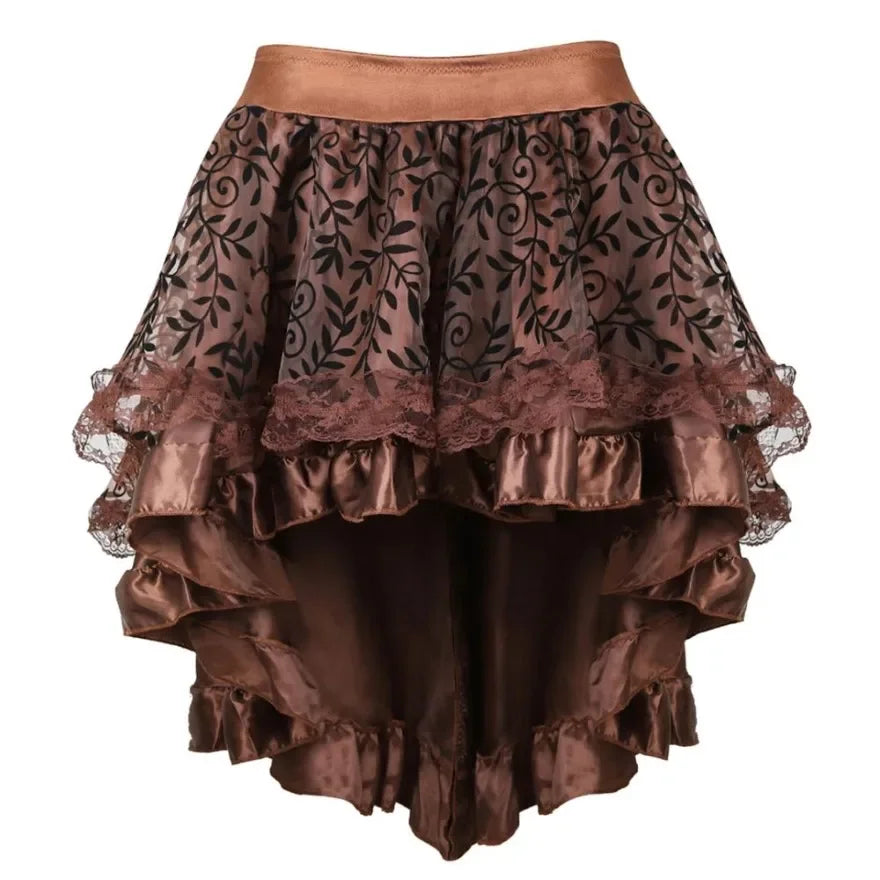 jupe dentelle fleur vintage romantique noir marron vert polyester asymétrique genoux