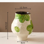 vase moderne peinture abstraite blanc bleu vert jaune artisanal fleur table decoration piece