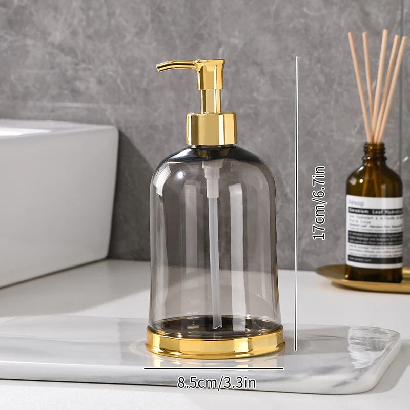 distributeur savon liquide transparent texturé moderne élégant noir bleu rose jaune pompe base dorée
