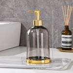 distributeur savon liquide transparent texturé moderne élégant noir bleu rose jaune pompe base dorée