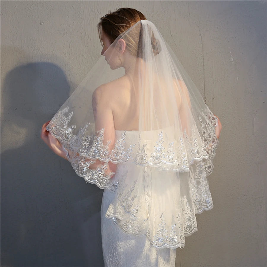 voile mariée deux couches dentelle transparent classique femme blanc ivoire peigne cheveux erotique erotique