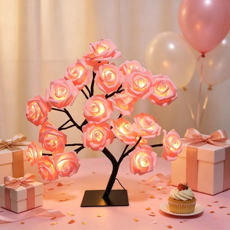 lampe arbre fleurs roses bleu moderne veilleuse chambre enfant décoration lecture led basse consommation