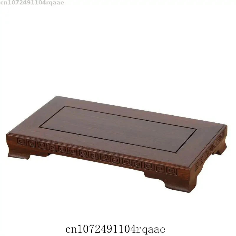plateau bois gravé classique vase fleurs artificielles marron foncé crafts display holder shelf base