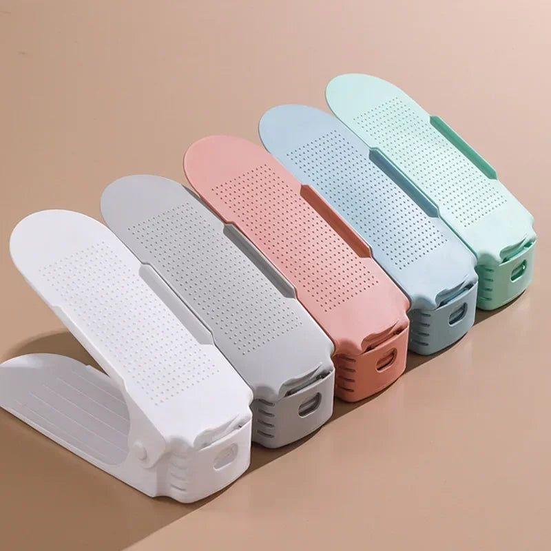 support chaussures moderne perforé blanc rose vert pastel clips réutilisable économiseur d'espace chambre penderie