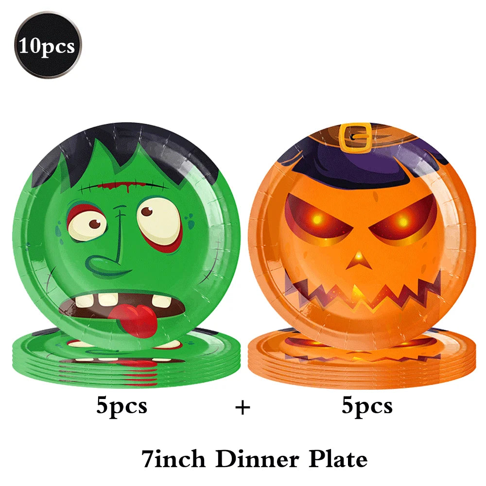 assiettes fantômes halloween citrouilles monstres serviettes gobellets sacs bonbons napkins bannières