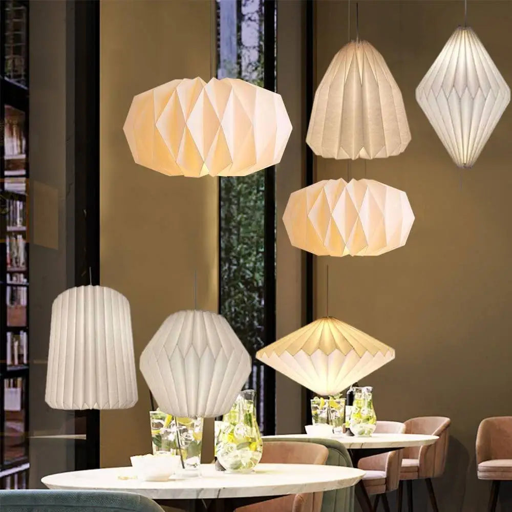 couvre lampe suspendu origami blanc moderne plissé minimaliste fil suspension
