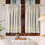 rideau polyester opacité beige clair texture lin bordure dentelle classique rustique